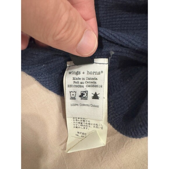 wings+horns Mens S Blue Waffle Knit Button Front V-Neck Cardigan Casual Thermal - Picture 3 of 6